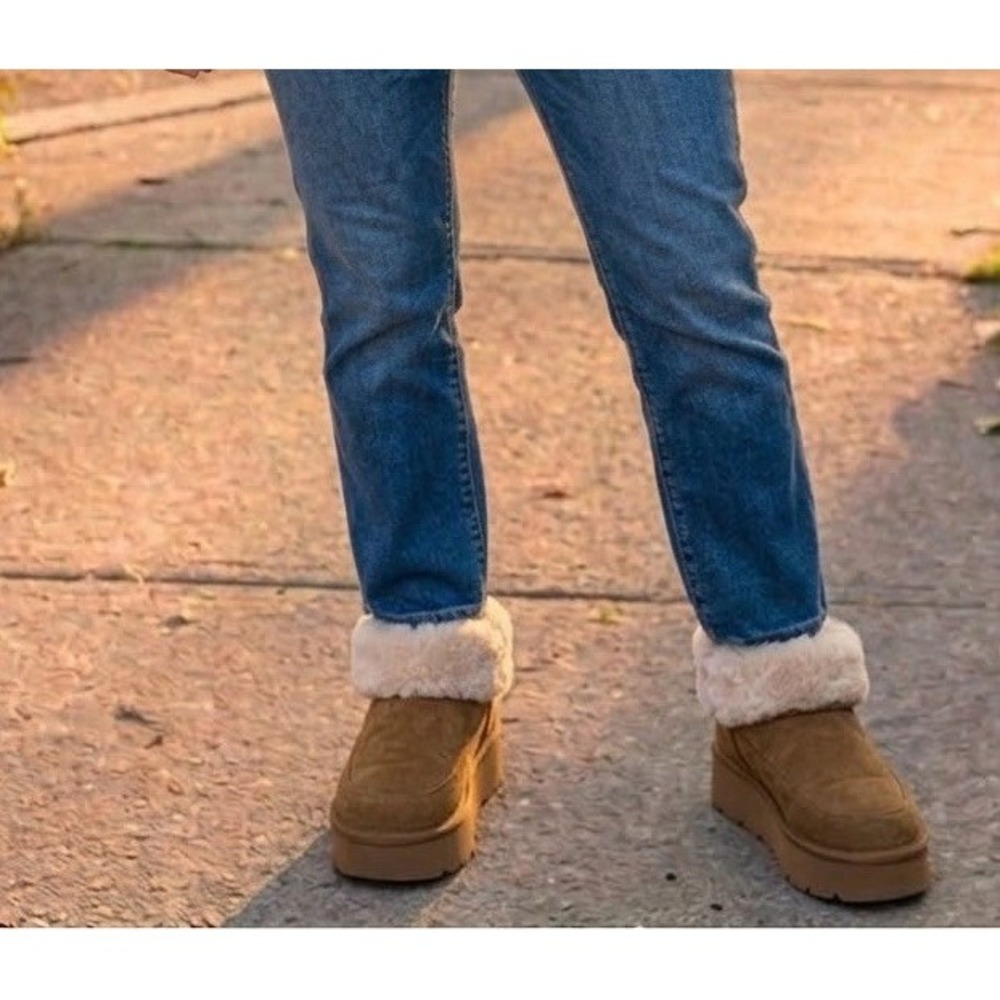 PRIMARK Faux Suede Shearling Platform Cosy Boots Chestnut Brown Women US 9 EU 40